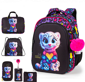 Шкільний оротопедичний рюкзак 6 в 1 для дівчинки School Standard 38х30х18 см для молодших класів з Тигром (SET 150-29)